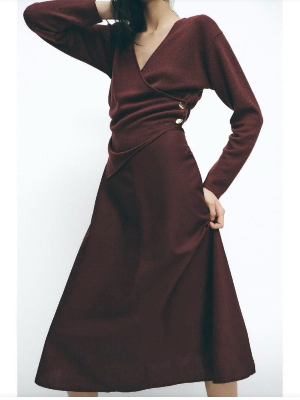 Zara Wine Wrap-Style Midi Dress